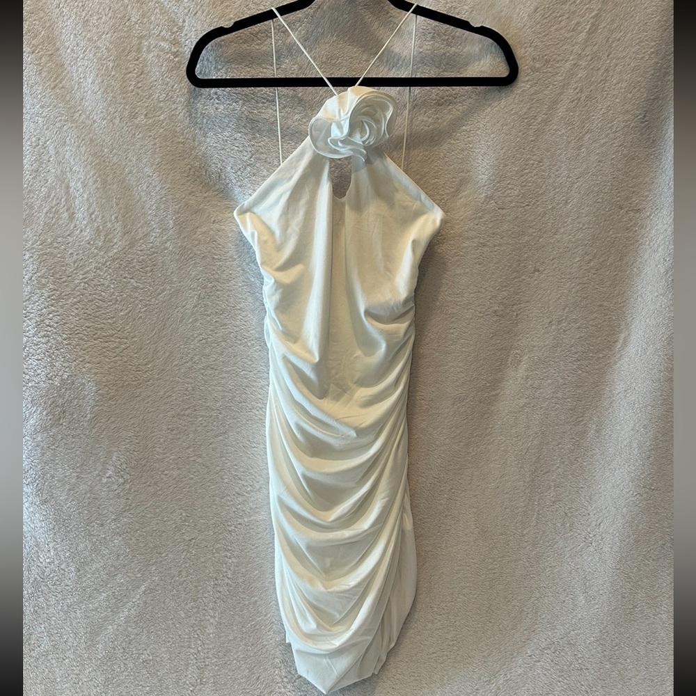 White Ruched Mini Dress